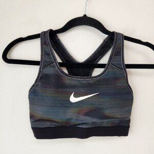 Nike Sports Bra Black Colorful Striped Front Swoosh Padded Athletic Women's XS